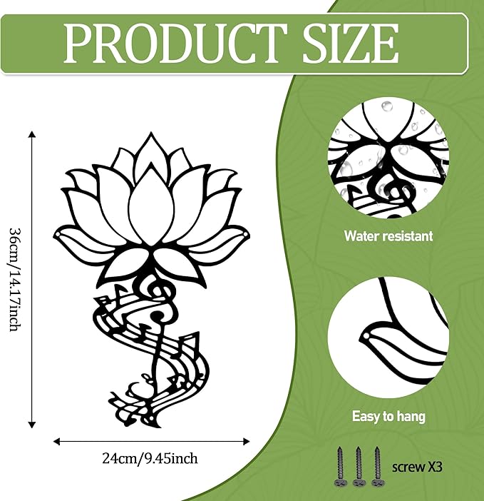 Lotus Flower Wall Decor Sculpture Hanging Black Metal Yoga Wall Art Rustic Floral Spiritual Decor for Living Room Bedroom Yoga Studio Meditation Space (Black)