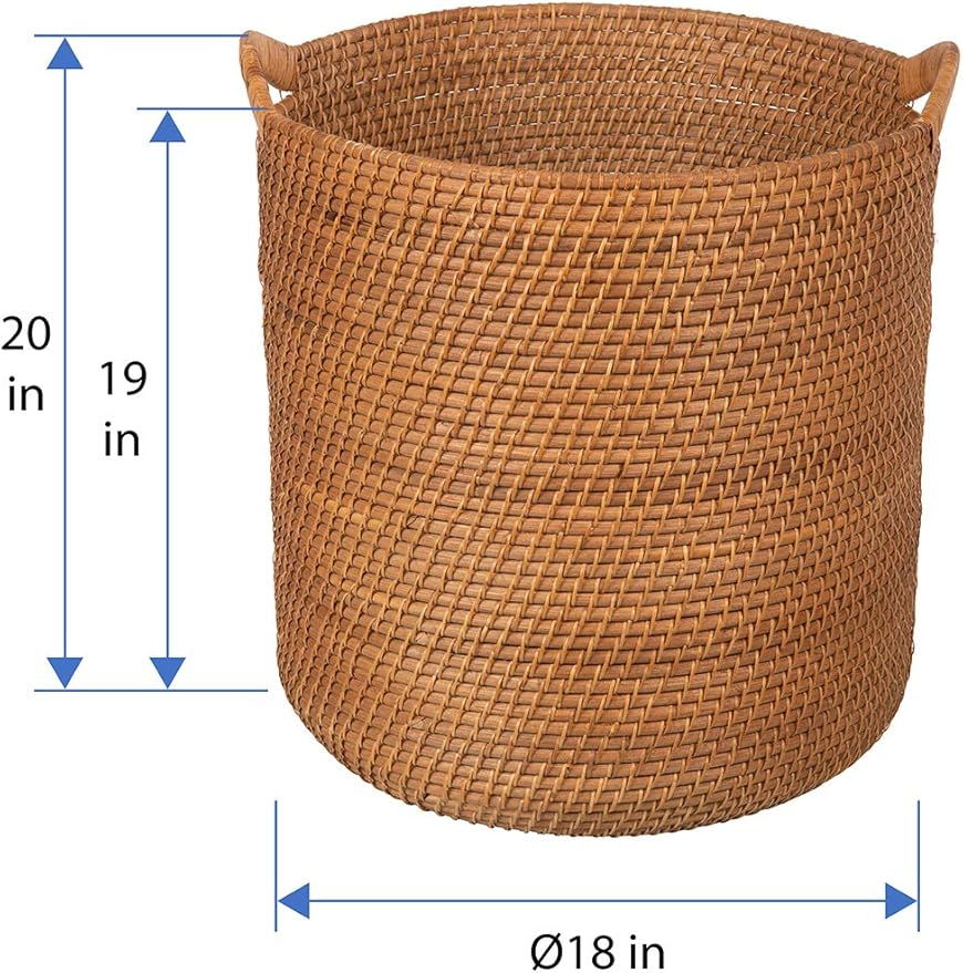 KOUBOO Laguna Round Rattan Storage Basket with Ear Handles, Wicker Blanket, Laundry Hamper, Indoor Plant Basket, Decorative Home Organizer, Honey Brown, Large