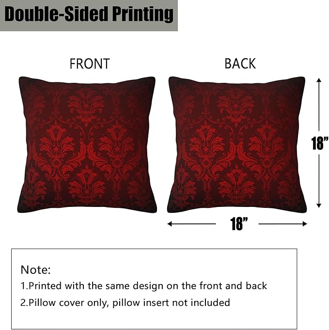 Vintage Damask Floral Pillow Covers 18X18 Set of 2, Luxuxy Dark Red Flowers Decorative Throw Pillow Covers, Pillowcase Cushion Case for Home Sofa Couch Indoor Outdoor Decorations