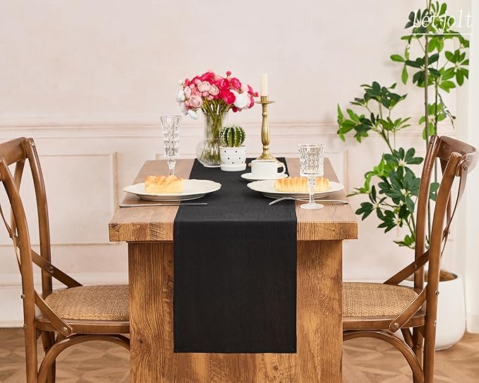 Letjolt Black Table Runner 108 Inches Long Rustic Table Runner Cotton Runner Plain Table Decor