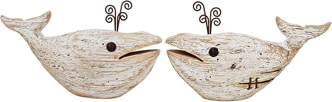 K KILIPES Wood Whale Statue Nautical Tabletop Decor Rustic Whale Animal Figurine Distressed Wooden Whale Sculpture Fun Beach Ocean Decor (2)