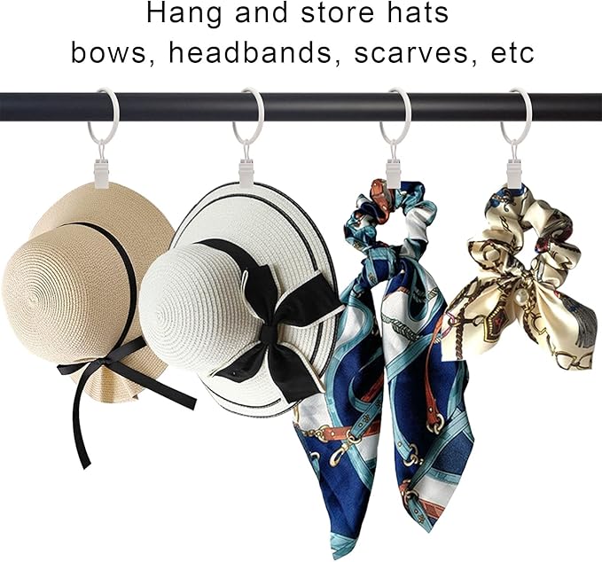 100 Pack Curtain Rings with Clips, Curtain Clip Rings Hooks, Bow Hanger Clips for Hanging Drapery Drapes Bows, Ring 1.26 inch Interior Diameter, Fits up to 1" Rod, White