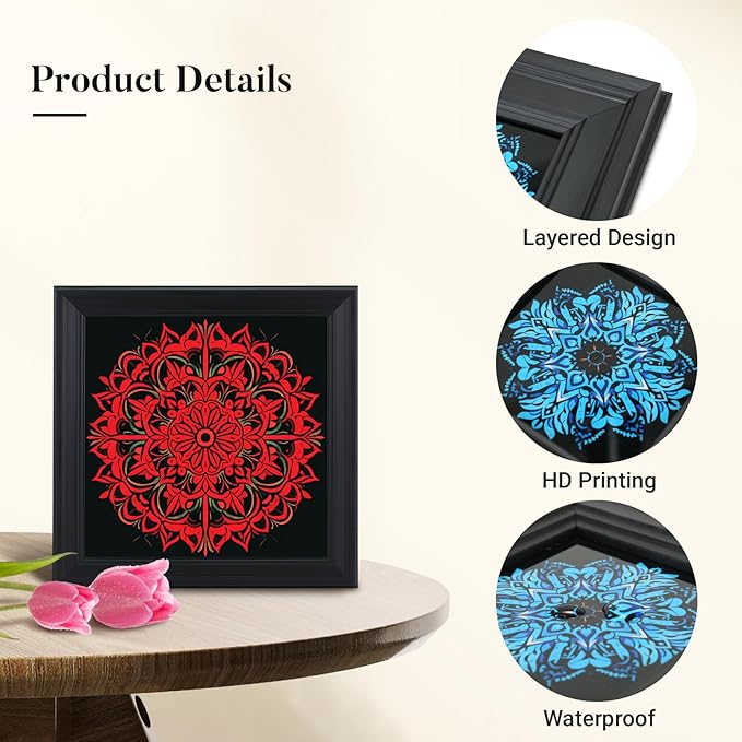Brivoria Mandala Wall Art Home Decor, Large Framed Red Ember Glow Mandala Artwork, Modern Spiritual Energy Wall Decor for Living Room Office Entryway or Meditation Space, Warm Statement Display, 20x20