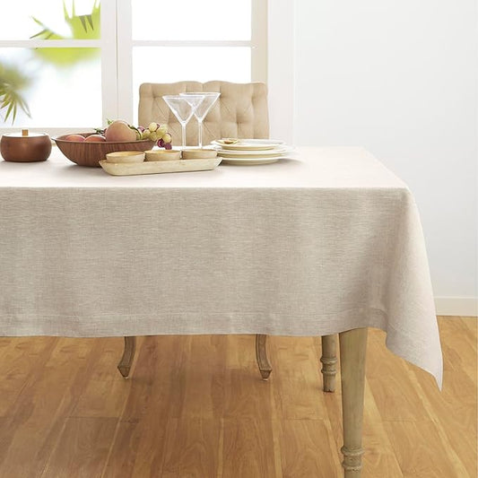 Solino Home Linen Tablecloth 60 x 102 Inch - 100% Pure Linen Light Natural Table Cloth for Rectangular Tables - Athena, Machine Washable Cloth Tablecloth for Fall, Thanksgiving, Christmas, Holiday