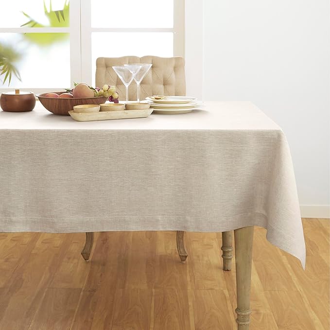 Solino Home Linen Tablecloth 60 x 132 Inch - 100% Pure Linen Light Natural Table Cloth for Rectangular Tables - Athena, Machine Washable Cloth Tablecloth for Fall, Thanksgiving, Christmas, Holiday