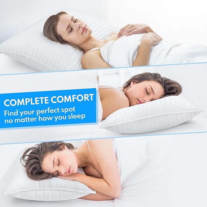 Standard Size Bed Pillows Set of 2 - Down Alternative Premium Cooling Pillows for Side, Back, and Stomach Sleepers Hotel Quality Fluffy Soft Microfiber Fill Breathable Skin-Friendly