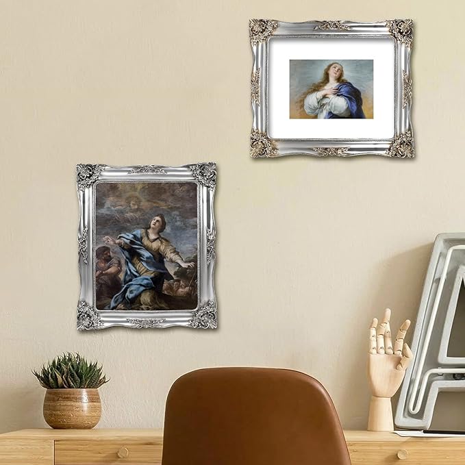 Silver Picture Frame 8x10 Vintage Victorian Picture Frames Antique Gothic Baroque Ornate for Wall or Tabletop Display, Fits 8x10 or 5x7 Photo with Mat