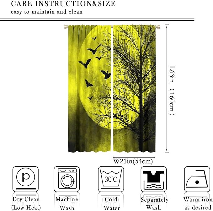 Gothic Crow Blackout Window Curtains, Halloween Horror Crow Print Window Drapes, for Living Room Bedroom 21(W)*63(L) 2 Panels