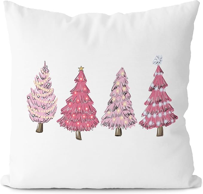 KEUSPI Pink Christmas Tree Pillow Covers - 18x18, Xmas Decor, Tree & Pillow Cases