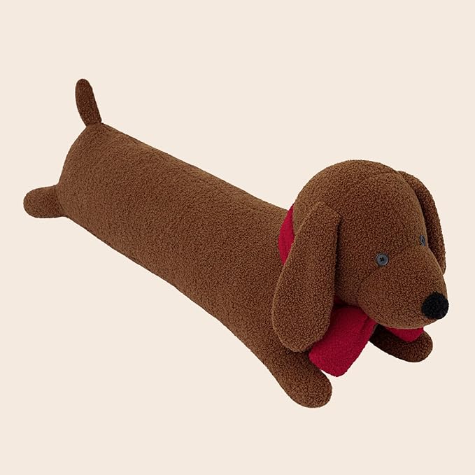 Phantoscope Christmas Animal Series, Dachshund Shaped Throw Pillow with Scarf, Sherpa Large Long Body Pillow Christmas Decorative Pillows for Couch, Sofa, Bed, Coffee Dachshund 14 x 40 inches