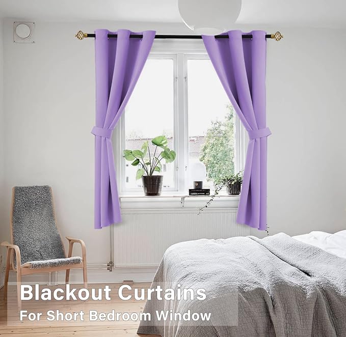 KOUFALL Lavender Purple Curtains for Bathroom Small Window 2 Panels Blackout Short Curtains for Bedroom Kids Girls Room 45 Inch Length Orchid Periwinkle