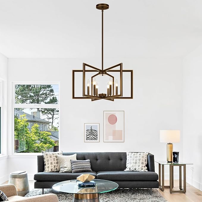 25" No Assembly Required Chandelier for Dining Room, Modern Oil-Rubbed Bronze Dining Room Light Fixture Over Table, Industrial Metal Hanging Pendant Lights Fixture for Kitchen Island, Entryway, Foyer