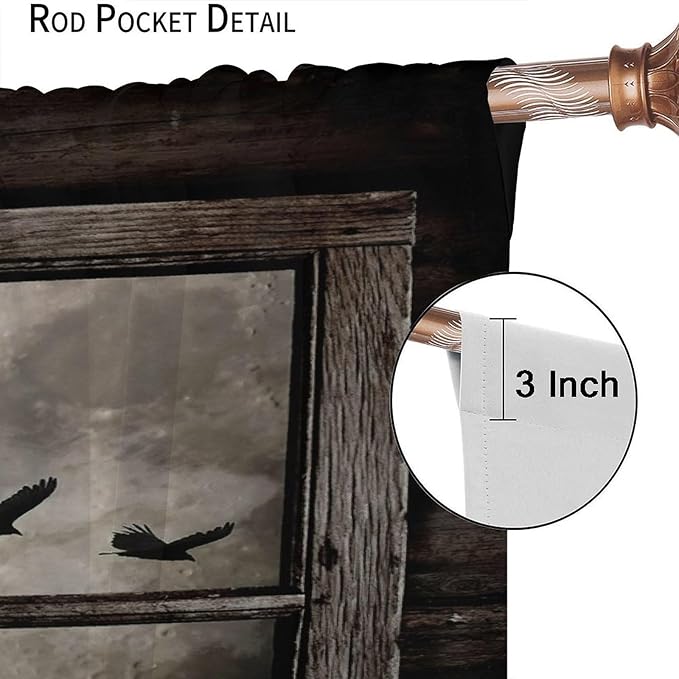 Gothic Halloween Blackout Window Curtains, Black Birds Crow Dark Print Window Drapes, for Home Kids Boys Bedroom Living Room 31.5(W)*72(L) 2 Panels