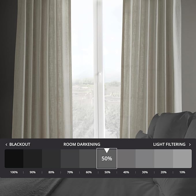 HPD HALF PRICE DRAPES Heavy Faux Linen Light Filtering Curtains for Bedroom 84 Inches Long (1 Panel) - Rod Pocket Curtains for Living Room - Window Curtains Home Decor - 50 X 84, Melted Cream