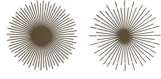 NEODECO Sun Rays-Double Metal Wall Art, Geometric Sun Decor, Metallic colors, Large 3D wall sculpture, model BC, Set of 2 (Bronze, Small)