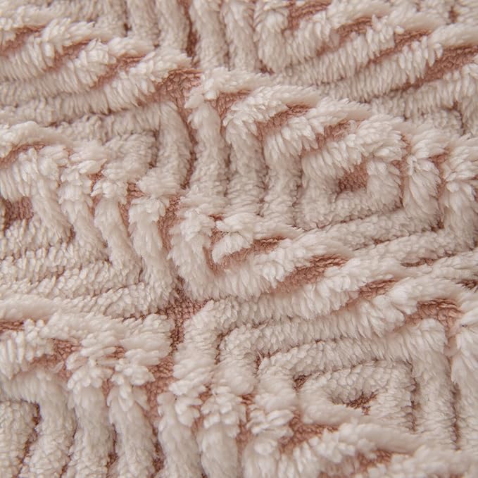ROOMLIFE Striped Boho Pink Couch Cover for 2-3 Cushion Sofa, Fuzzy Plush Warm Sofa Slipcovers Sectional Sofas Covers, Non Slip Washable Furniture Protector Soft with Tassel,Winter 71''X118”