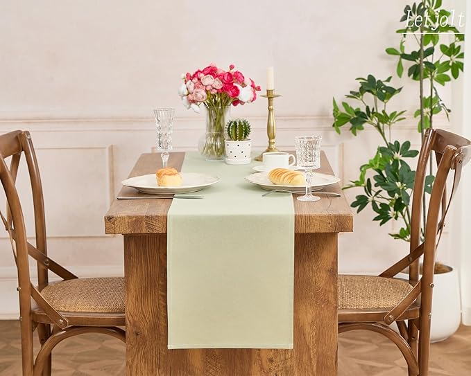 Letjolt Sage Green Table Runner 72 Inches Long Rustic Table Runner Cotton Runner Plain Table Decor