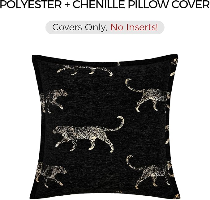 Throw Pillow Cover 20x20, Double Sided Cheetah Chenille Jacquard Embroidered Pillow Covers, Luxury Modern Style Accent Pillowcase for Bed Couch Sofa Living Room Bedroom