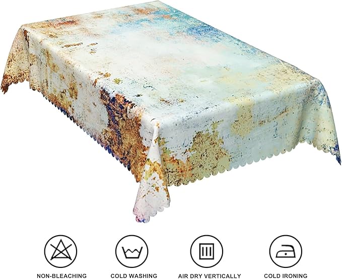 70x140inches Mid Century Tablecloth Yellow and Blue Abstract Modern Art Rectangle Table Cloth Spill Proof and Oil Proof Fabric Table Cover for Kitchen Dining Room Patio Cafe Home Decor