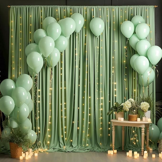 NSSONBEN 40ft x 10ft Wrinkle Free Sage Green Backdrop Curtains for Parties, 8 Panels 5x10ft Thick Fabric Photo Backdrop Drapes for Wedding Party Background Birthday Decoration