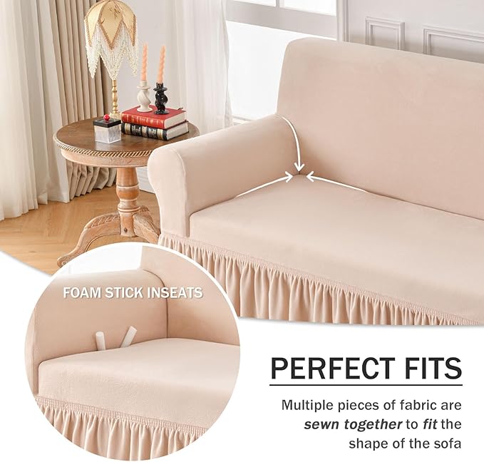 NICEEC Loveseat Cover Thick Plush 1-Piece Warm Slipcover for Loveseats Stretch Fluffy Couch Covers for Living Room Easy Fit Washable Soft Furniture Sofa Protector with Skirt
