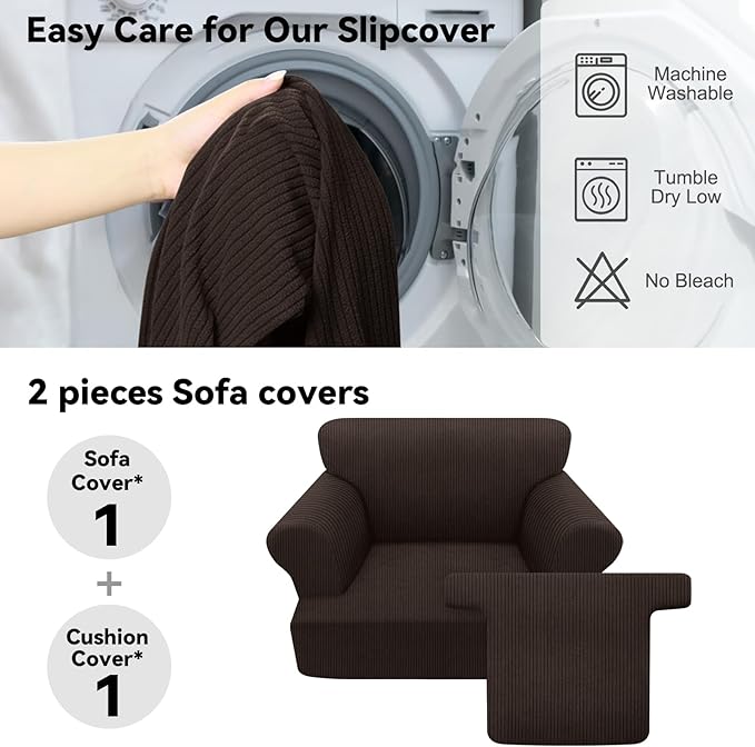 Waterproof Chair Cover with Arms 2-Piece Set Striped Slipcover for 1 Separate T Cushion Couch - TPU Fabric Armchair Covers Leakproof Couch Protector for Kids, Pets(Chair, Coffee)