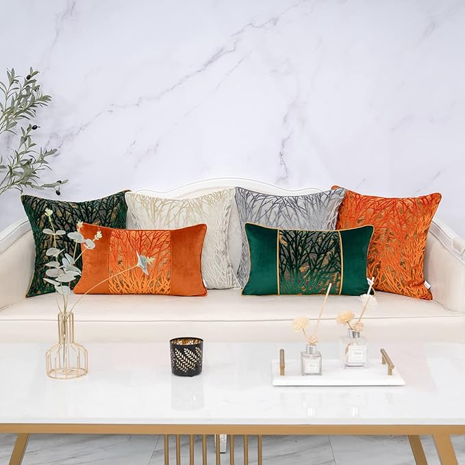 Yangest Orange Twigs Throw Pillow Cover Velvet Branches Velvet Cushion Case Neutral Pillowcase for Sofa Couch Bedroom Living Room Home Decor,20x20 Inch