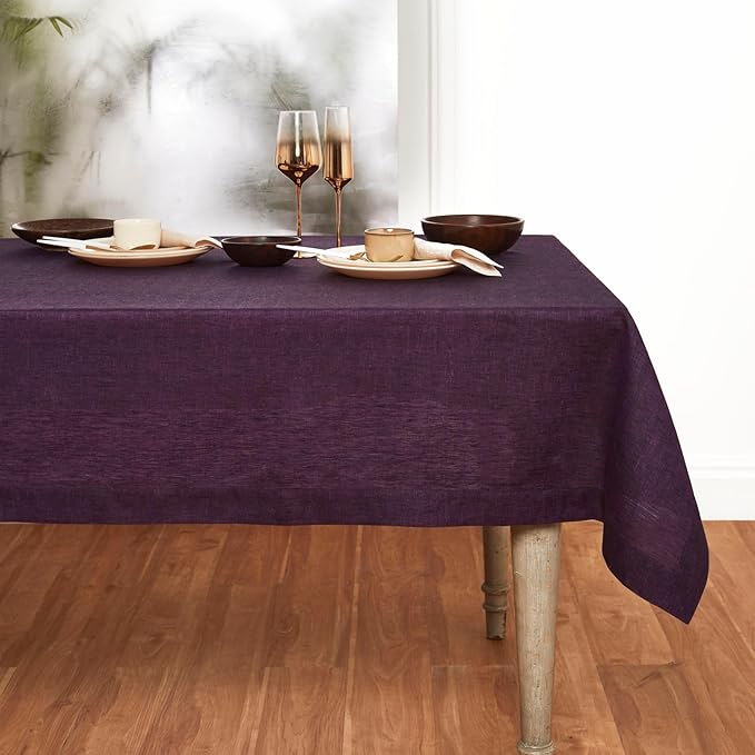 Solino Home Linen Tablecloth 60 x 144 Inch - 100% Pure Linen Grape Table Cloth for Rectangular Tables - Athena, Machine Washable Cloth Tablecloth for Fall, Autumn, Thanksgiving, Christmas