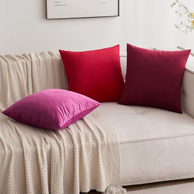 MIULEE Pack of 2 Christmas Velvet Pillow Covers Decorative Small Pillowcase Soft Solid Cushion Case Home Decor for Couch Sofa Bedroom Car 12x12 Inch Red