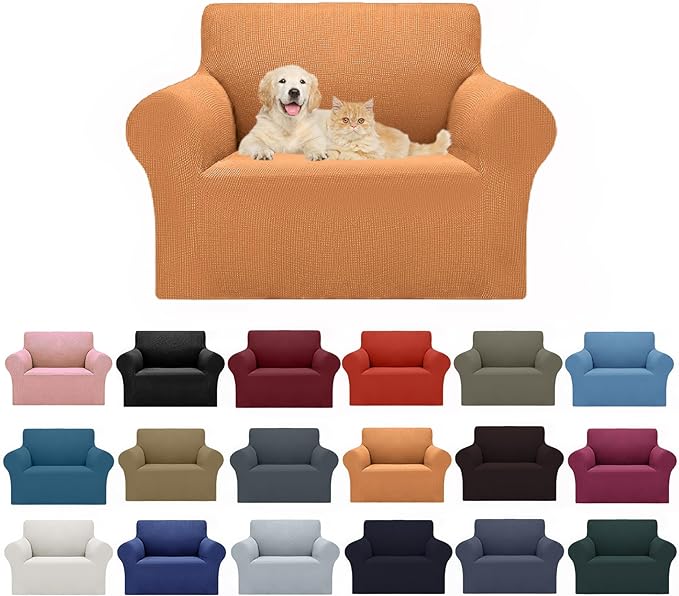 Cupuamon 2025 New Stretch Chair Sofa Slipcovers Couch Cover for 1 Seater Furniture Protector Sofa Covers with Elastic Bottom Jacquard Fabric Small Checks for Pets, Kids - Golden