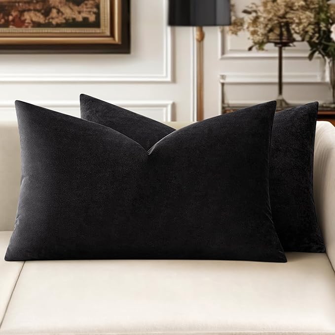 MIULEE Pack of 2, Velvet Soft Solid Decorative Square Throw Pillow Covers Set Cushion Case for Sofa Bedroom Car 12 x 20 Inch 30 x 50 Cm