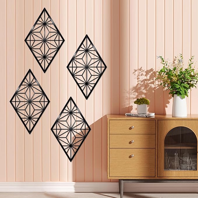 DUOOLN 2 Pcs Abstract Metal Wall Art, Minimalist Single Line Art Iron Hanging Picture, Modern Geometrical Metal Wall Sculptures Sign, For Living Room Bedroom Bathroom Study Room Home Decor- Black