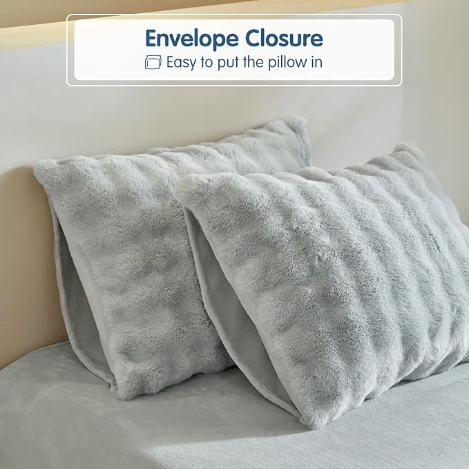 Tokokimo Grey Fluffy Duvet Cover King Size, Ultra Soft & Warm Faux Fur Duvet Cover Set, 3 Pcs Flannel Fuzzy Comforter Cover Grey Bedding Set (1 Duvet Cover & 2 Pillowcases)