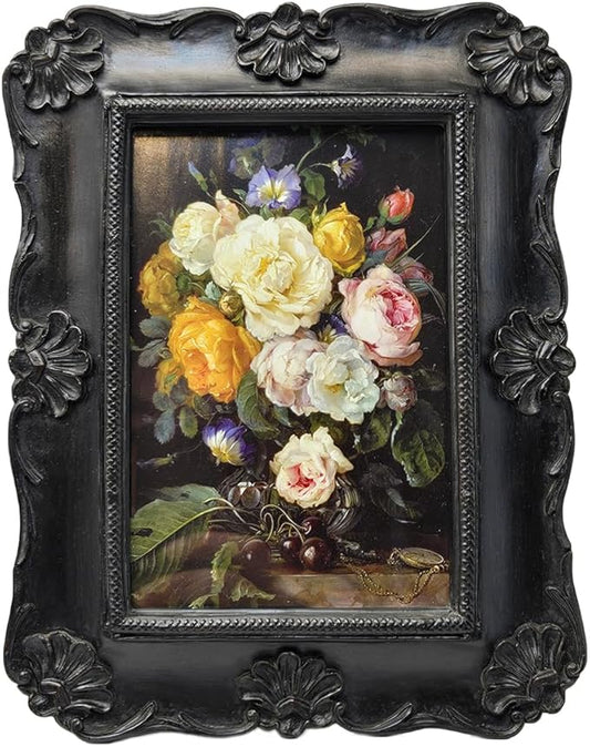 SYLVIA'S SHOP 4x6 Vintage Picture Frame, Antique Black Ornate Photo Frame, for Tabletop and Wall Display, Decorative Floral Design Retro Home Decor, Photo Gallery Art