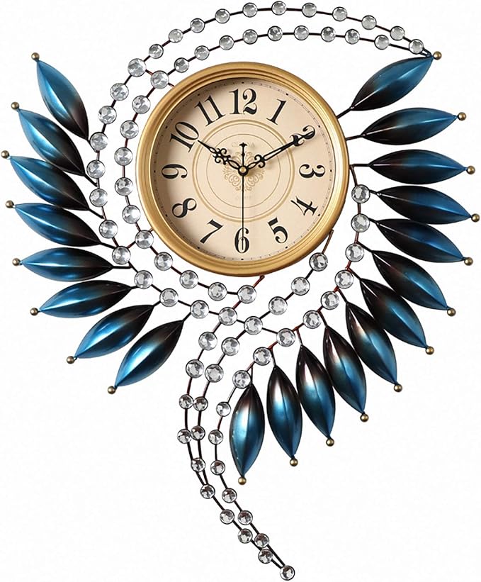 Crystal Metal Wall Clock Silent Non Ticking - 26"×21" Quality Quartz Battery Operated, Decorative for Kitchen, Living Room, Bedroom, Bathroom, Bedroom, Office