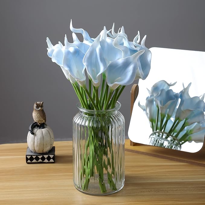 Duovlo 20pcs Calla Lily Bridal Wedding Bouquet Lataex Real Touch Artificial Flower Home Party Decor (Light Blue)