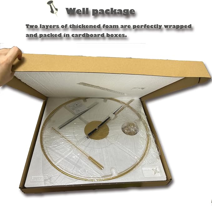 SHISEDECO Classical Large Modern Round Minimalist Wall Clock with Swing Pendulum, Non-Ticking Silent Metal Decorative Creative Art Clocks for Home, Living Room, Bedroom, Study, Office (20", Gold)
