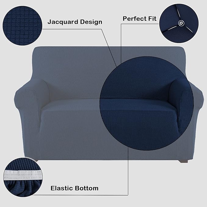 Flamingo P High Stretch Sofa Slipcover Non Slip Couch Cover for 3 Cushion Couch Washable Pet Furniture Protector Covers with Elastic Bottom, Thick Jacquard Fabric (Large, Navy)