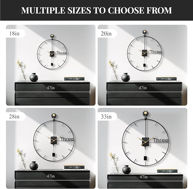 36 inch Extra Large Wall Clock Modern Battery Operated Wall Clock with Pendulum, Silent Non-Ticking Metal Clock for Living Room Decor, Decorative Hanging Clock for Bedroom, Office, Kitchen, Home