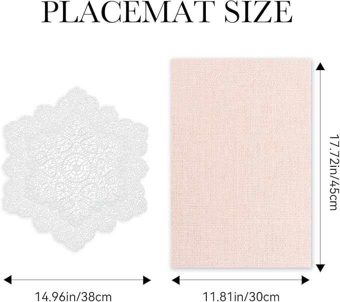 BACKTOEDEN Placemats Set of 6 Heat Resistant Washable Wipeable Placemat Woven Non-Slip Foldable Vinyl/Plastic Place Mats Indoor/Outdoor Mat Kitchen Dining Table Pad, White Snowflake & Pink