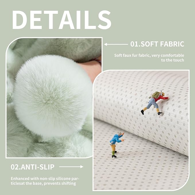 Faux Fur Couch Cover, Soft Warm Plush Sofa Couch Cover, Non Slip Sectional Sofa Slipcovers for L Shaped, Washable Furniture Protector for Kids, Dogs(Green, 36"×63")