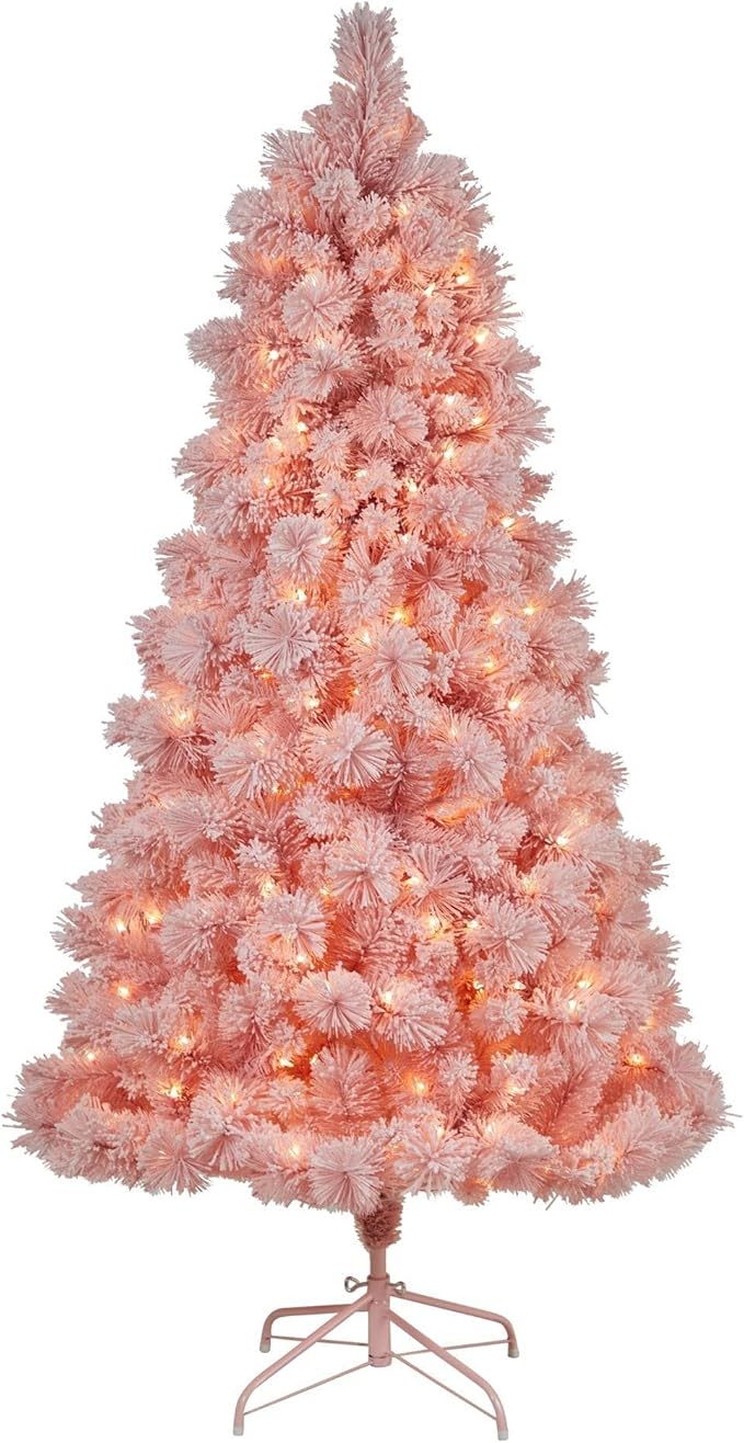 Nearly Natural 7ft. Holiday Pink Cashmere Artificial Christmas Tree Artificial with 300 LED Lights and 599 Bendable Branches