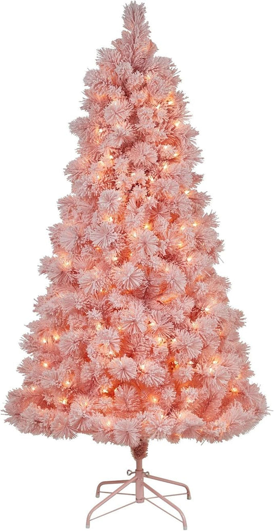 Nearly Natural 7ft. Holiday Pink Cashmere Artificial Christmas Tree Artificial with 300 LED Lights and 599 Bendable Branches