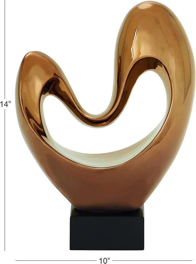 Deco 79 Polystone Abstract Decorative Sculpture Heart Home Decor Statue with Black Base, Accent Figurine 10" x 5" x 14", Copper