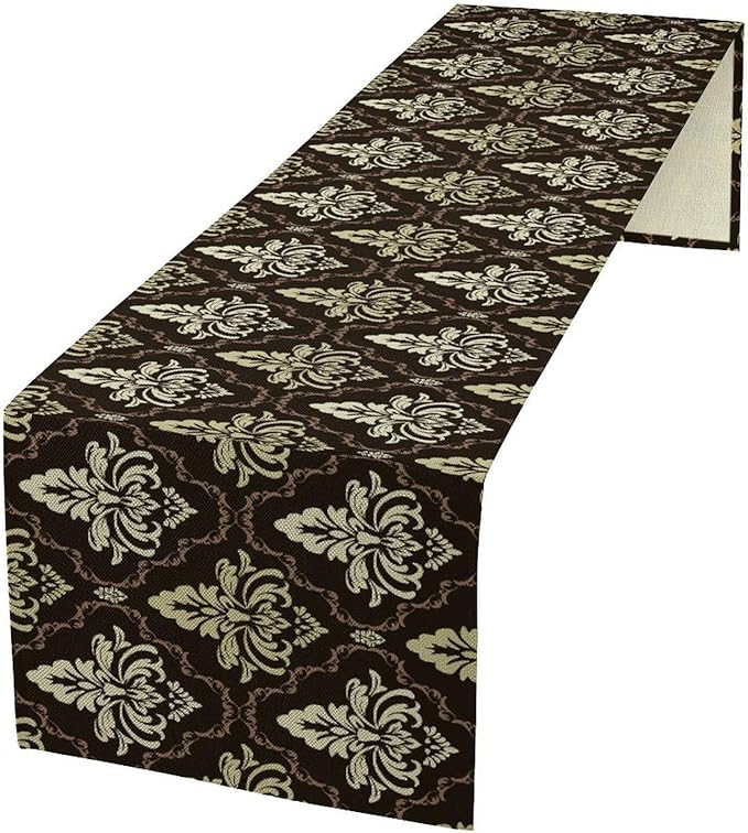Victorian Vintage Damask Table Runner, Classic Luxurious Pattern Table Runner for Kitchen Dining Weddings Party Decor 13x60in