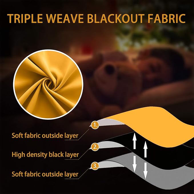 KOUFALL 72 Inch Curtains Length,Blackout Insulated Thermal Room Darkening Living Room Curtains 72 Inches Long,2 Panels Set,Mustard Yellow
