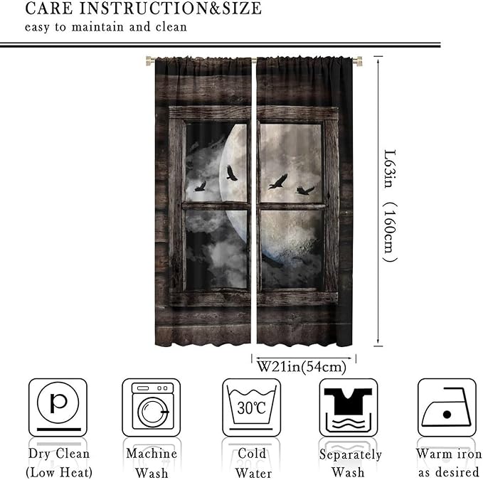 Gothic Halloween Blackout Window Curtains, Black Birds Crow Dark Print Window Drapes, for Home Kids Boys Bedroom Living Room 21(W)*63(L) 2 Panels