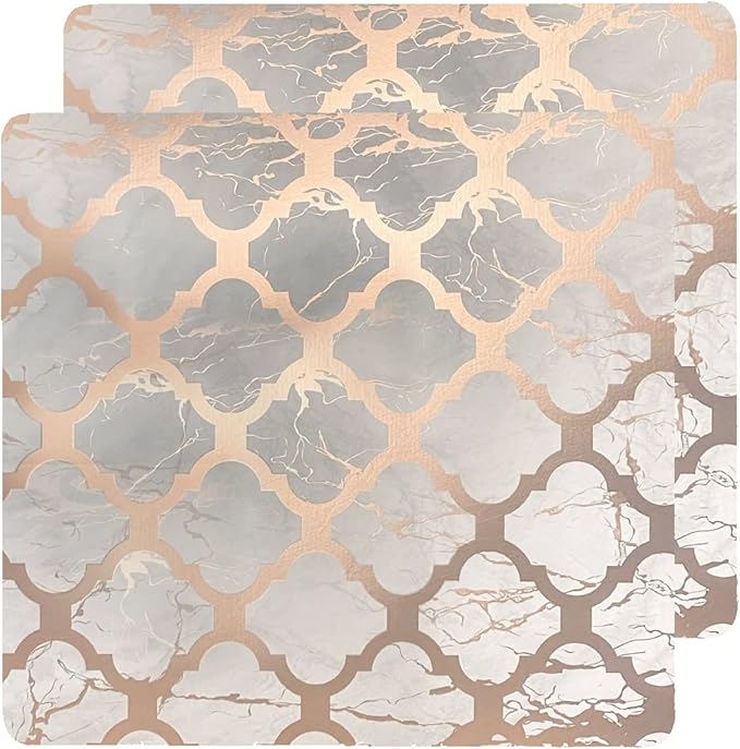 Placemats Dining Table Place Mats, Kitchen Mat Placemats Table Decor Placemats for Kitchen Table Washable Heat Resistant Dining Table Non Slip Set of 2 Marble Square 15 X 15 in Trellis Rose Gold