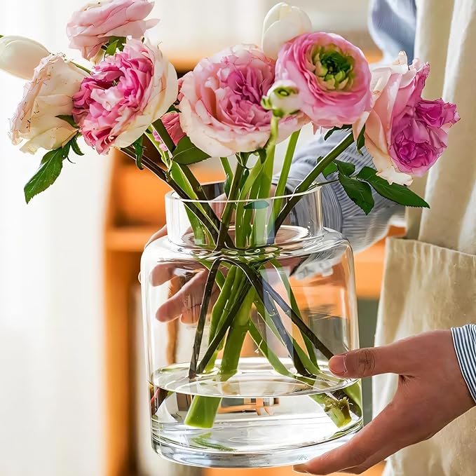 Clear Vases for Centerpieces, 7 Inch Large Glass Vase for Bouquet, Glasses Home Decor Modern Jarrones Decorativos for Wedding Living Room Dining Table Office
