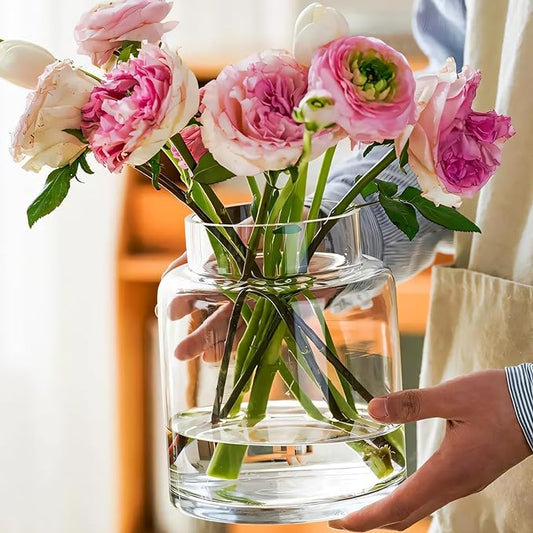 Clear Vases for Centerpieces, 7 Inch Large Glass Vase for Bouquet, Glasses Home Decor Modern Jarrones Decorativos for Wedding Living Room Dining Table Office